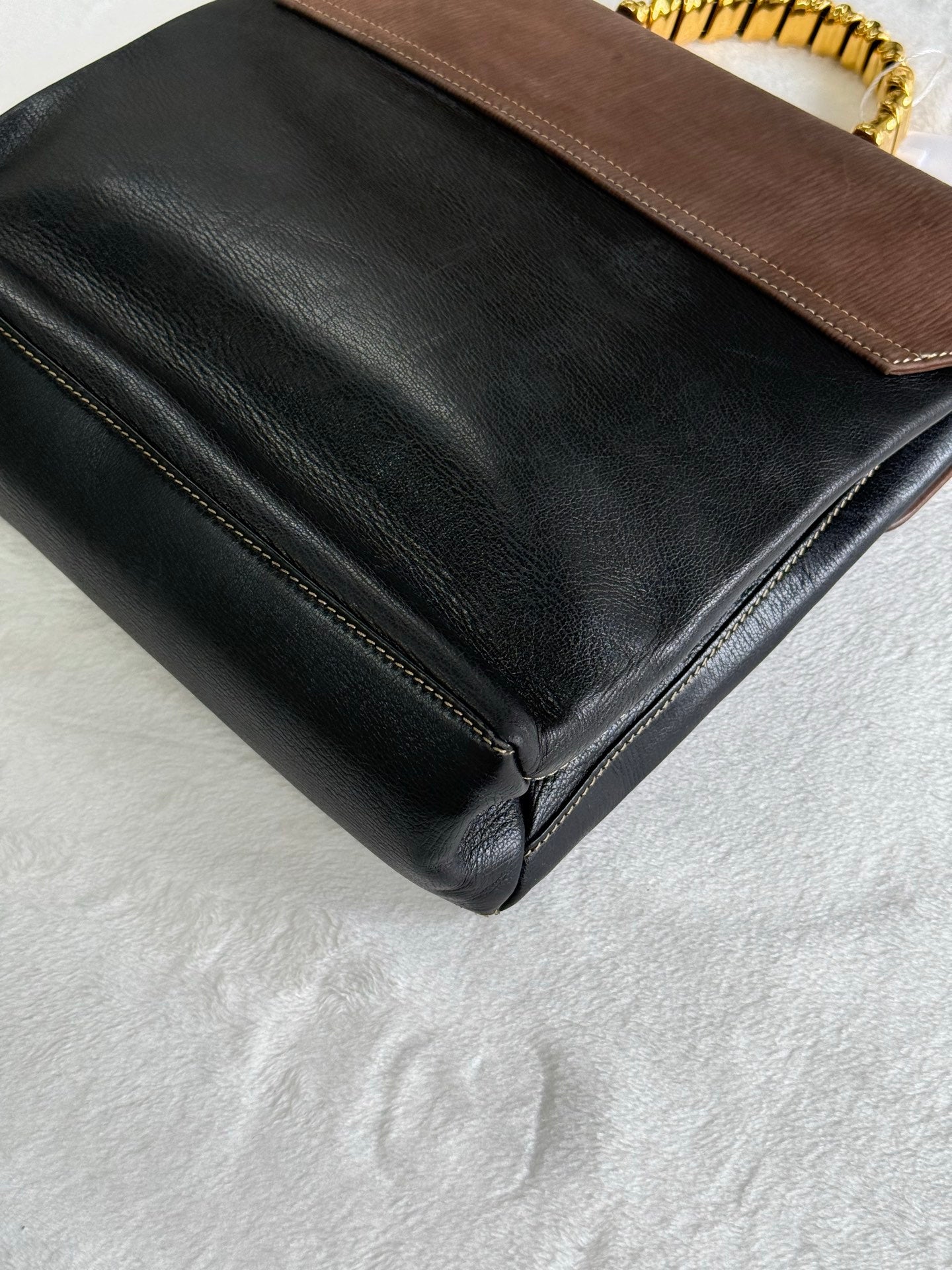 LOEWE Twisted handle 2WAY Shoulder bag Handbag Brown black Leather Gold