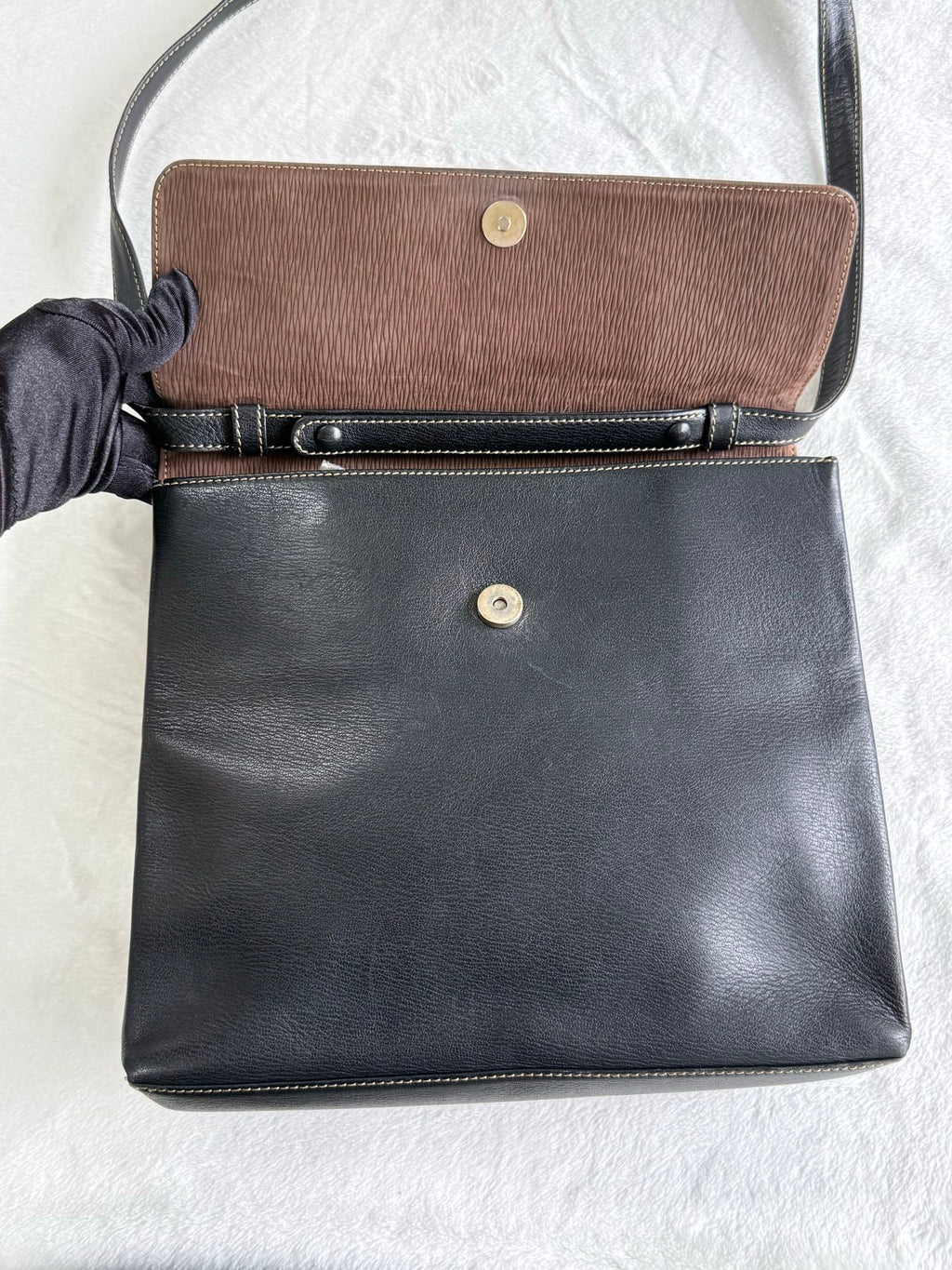 LOEWE Twisted handle 2WAY Shoulder bag Handbag Brown black Leather Gold