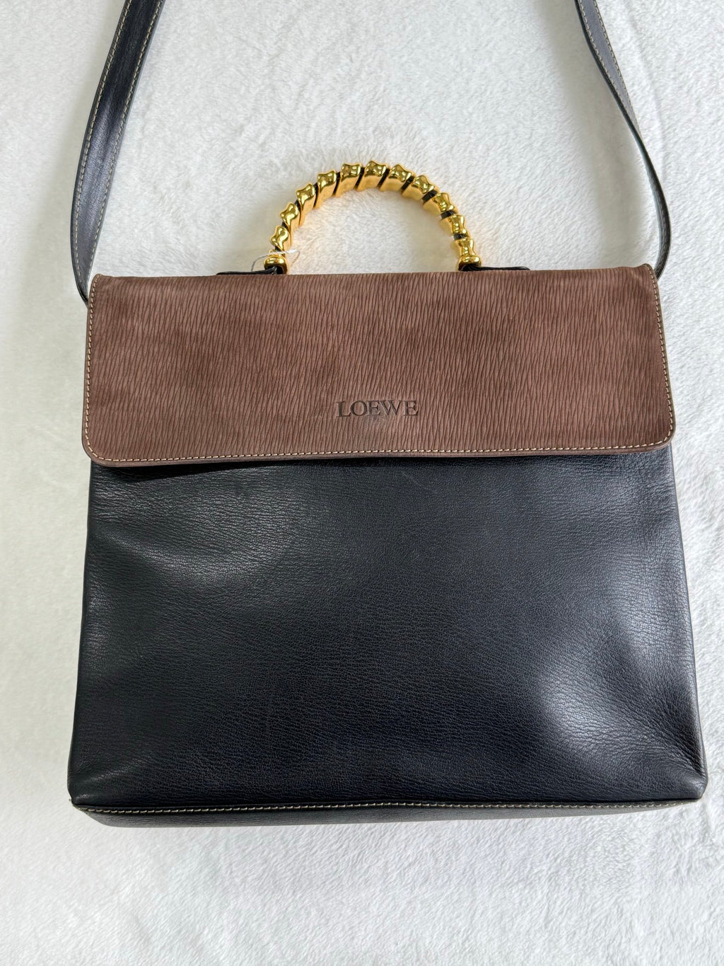 LOEWE Twisted handle 2WAY Shoulder bag Handbag Brown black Leather Gold