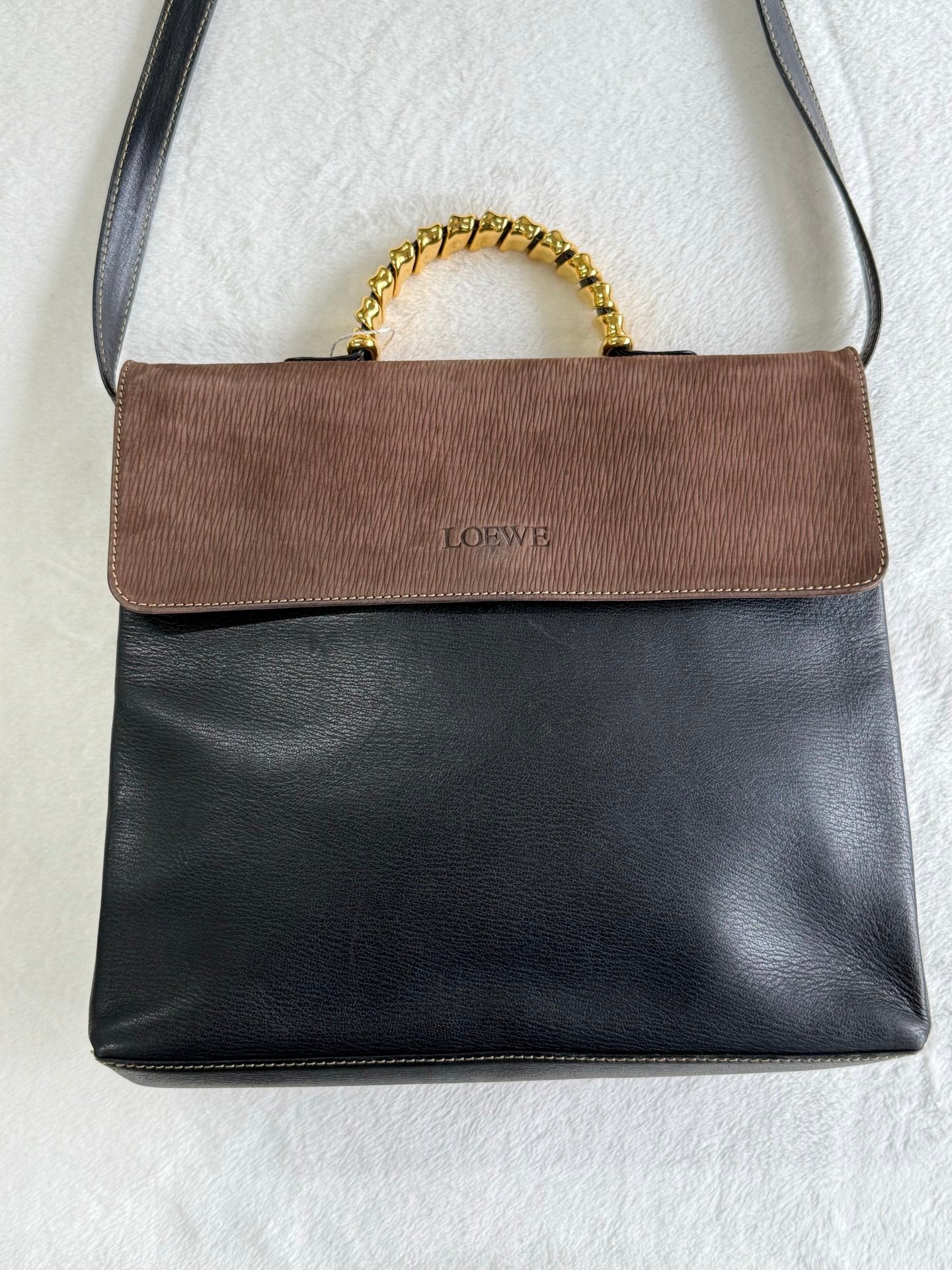 LOEWE Twisted handle 2WAY Shoulder bag Handbag Brown black Leather Gold