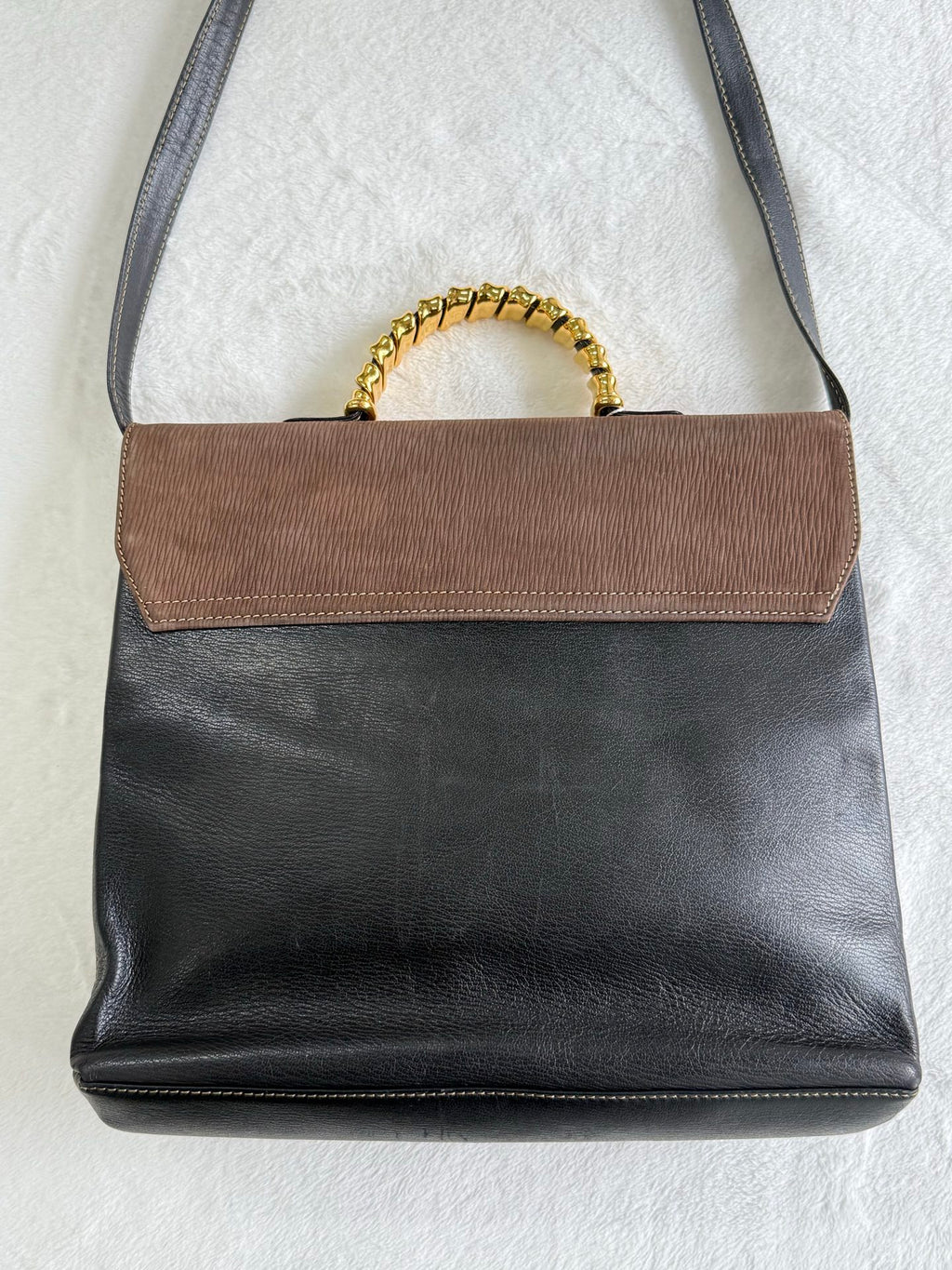LOEWE Twisted handle 2WAY Shoulder bag Handbag Brown black Leather Gold