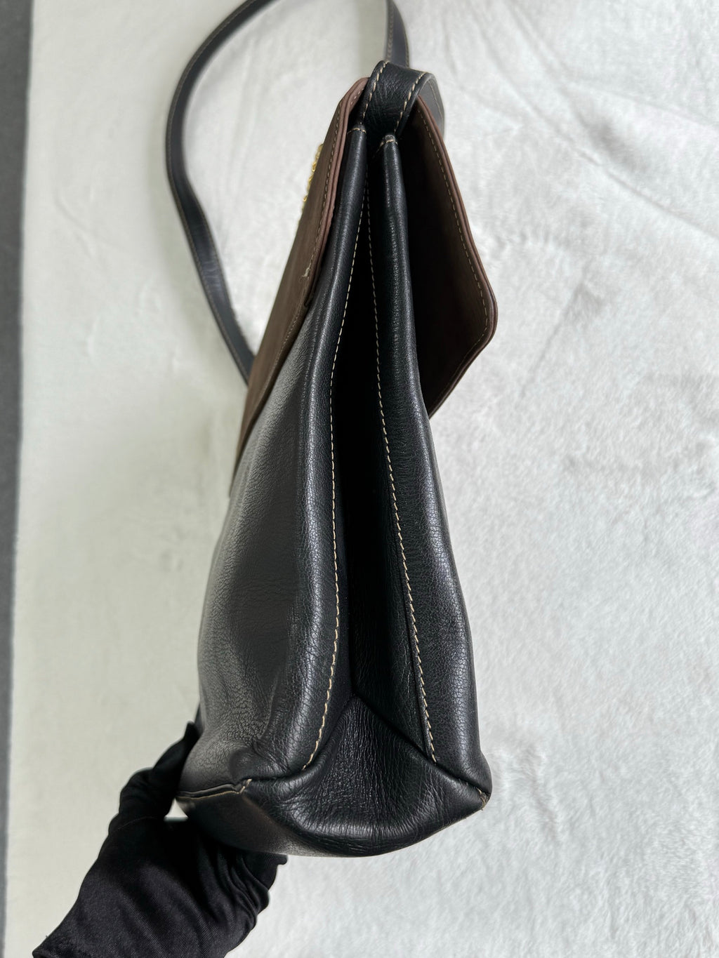 LOEWE Twisted handle 2WAY Shoulder bag Handbag Brown black Leather Gold