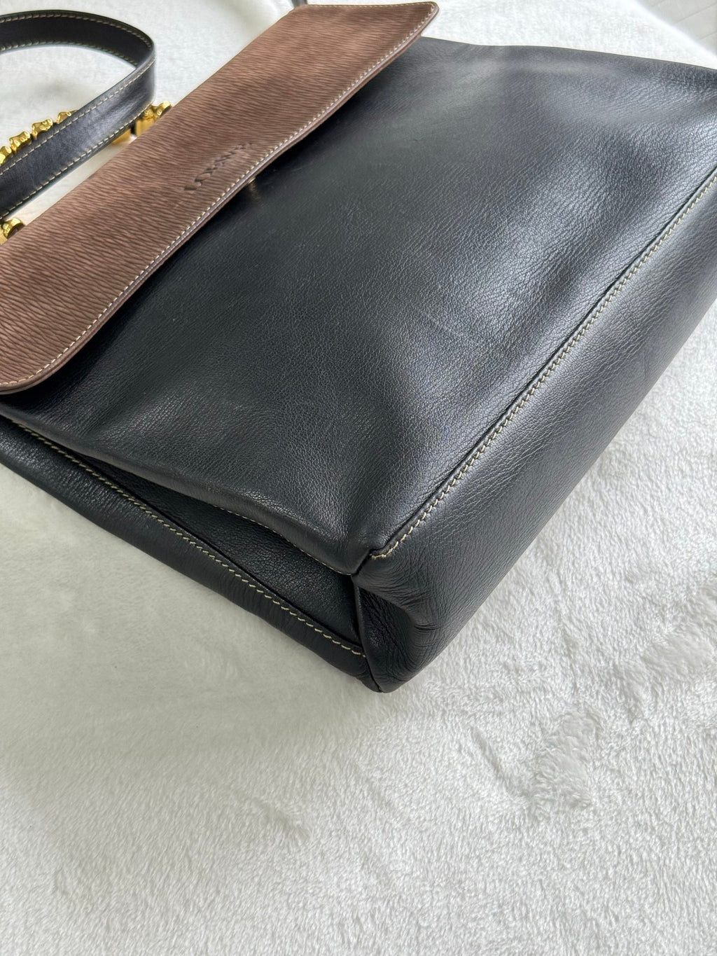 LOEWE Twisted handle 2WAY Shoulder bag Handbag Brown black Leather Gold