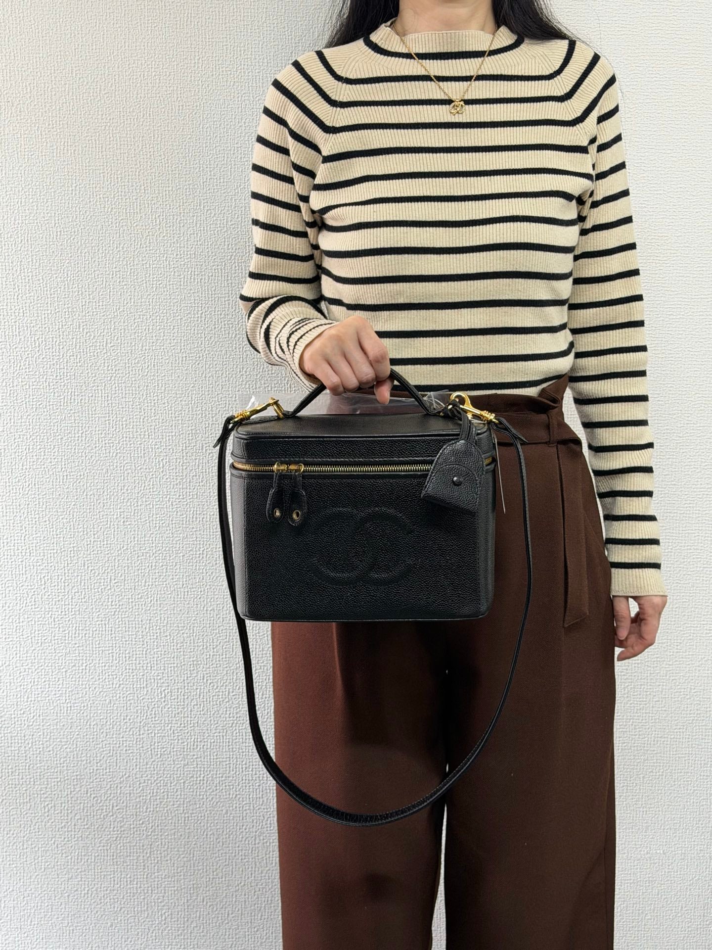 CHANEL CC Logo Vanity 2Way Hand Bag Grained Calfskin Leather BK GHW VTG