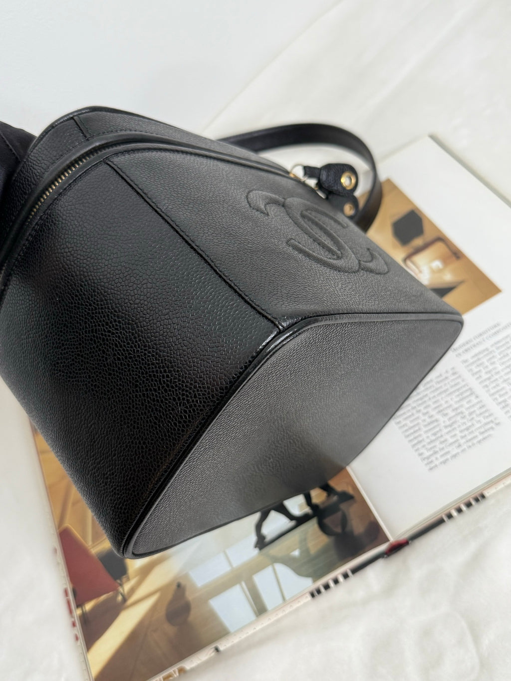 CHANEL CC Logo Vanity 2Way Hand Bag Grained Calfskin Leather BK GHW VTG