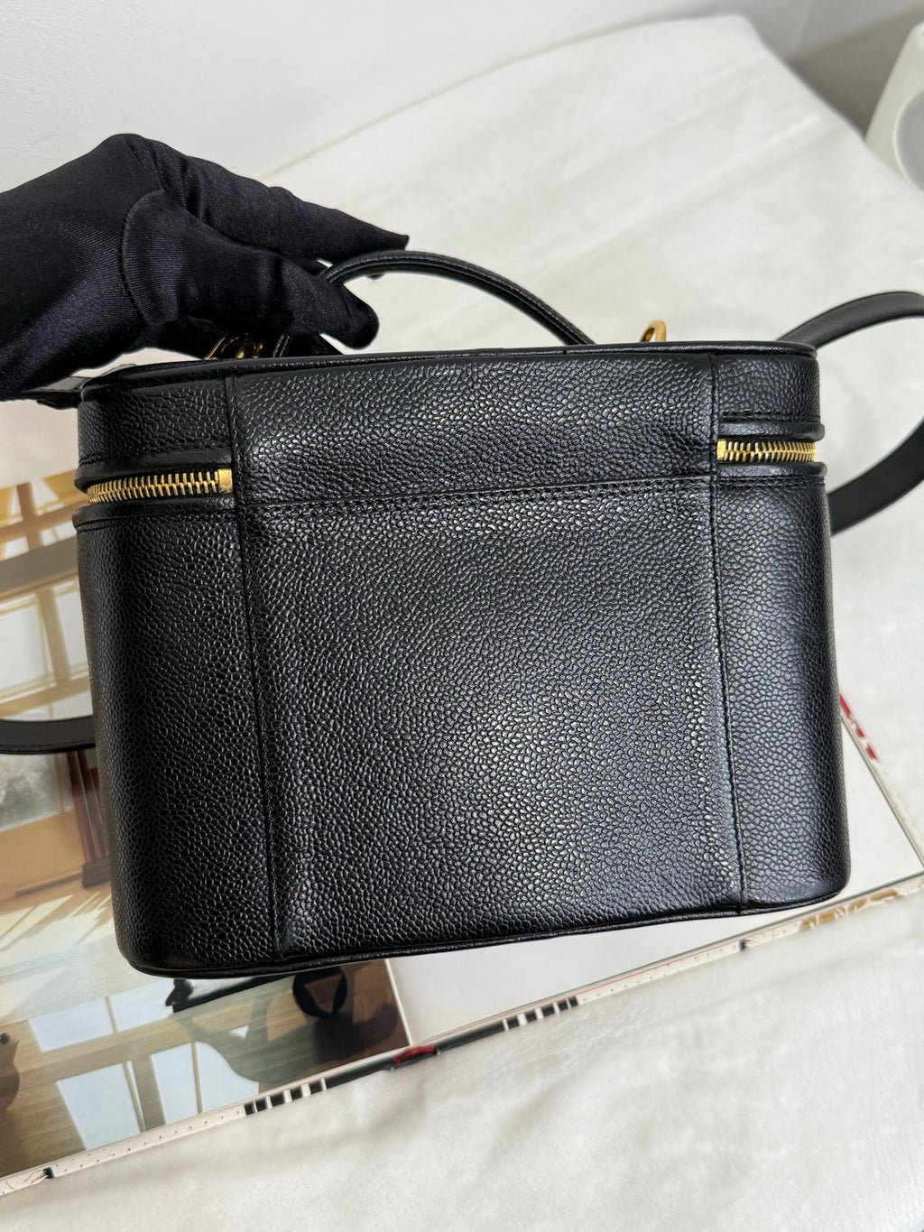 CHANEL CC Logo Vanity 2Way Hand Bag Grained Calfskin Leather BK GHW VTG
