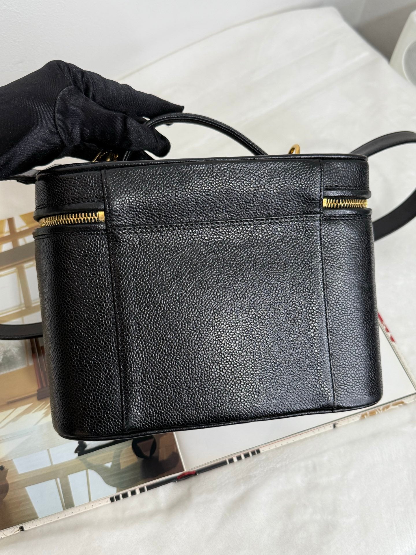 CHANEL CC Logo Vanity 2Way Hand Bag Grained Calfskin Leather BK GHW VTG