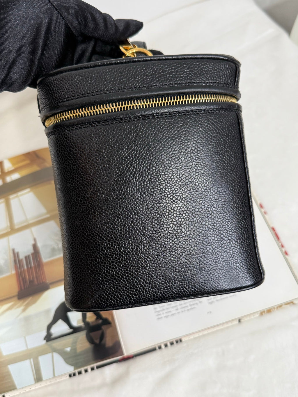 CHANEL CC Logo Vanity 2Way Hand Bag Grained Calfskin Leather BK GHW VTG