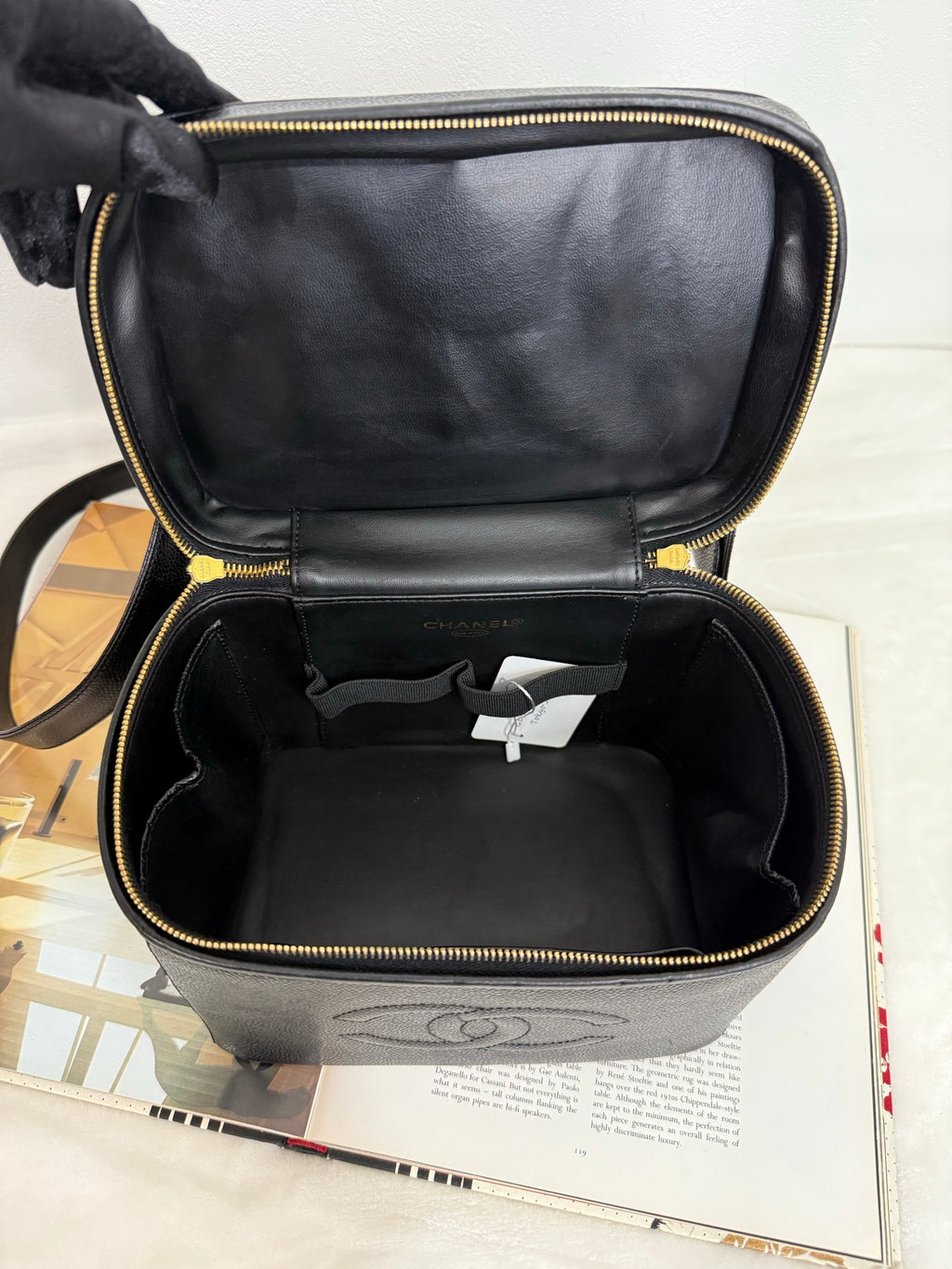 CHANEL CC Logo Vanity 2Way Hand Bag Grained Calfskin Leather BK GHW VTG