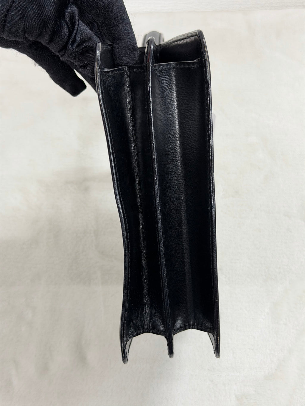 Celine Leather Top Handle Handbag Gancini Made in Italy Black