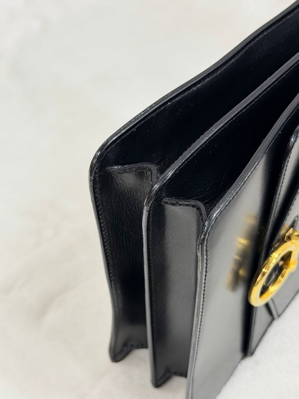 Celine Leather Top Handle Handbag Gancini Made in Italy Black
