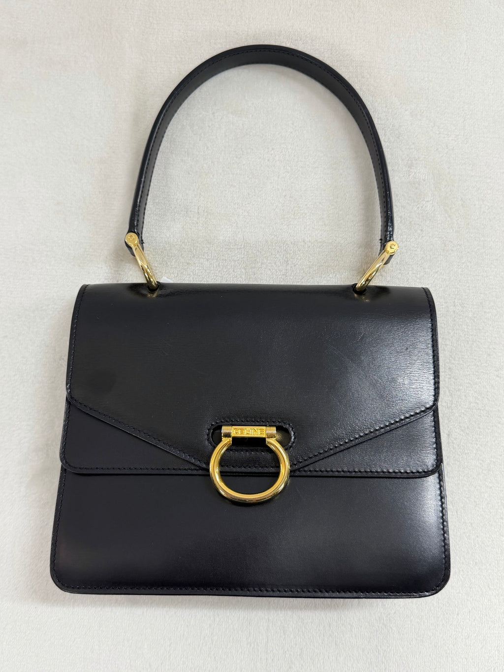 Celine Leather Top Handle Handbag Gancini Made in Italy Black