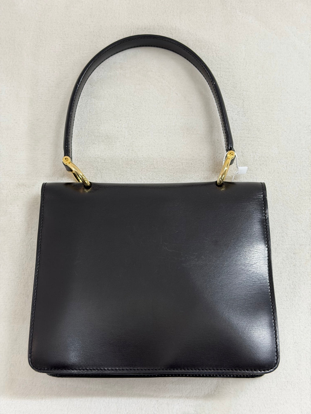 Celine Leather Top Handle Handbag Gancini Made in Italy Black