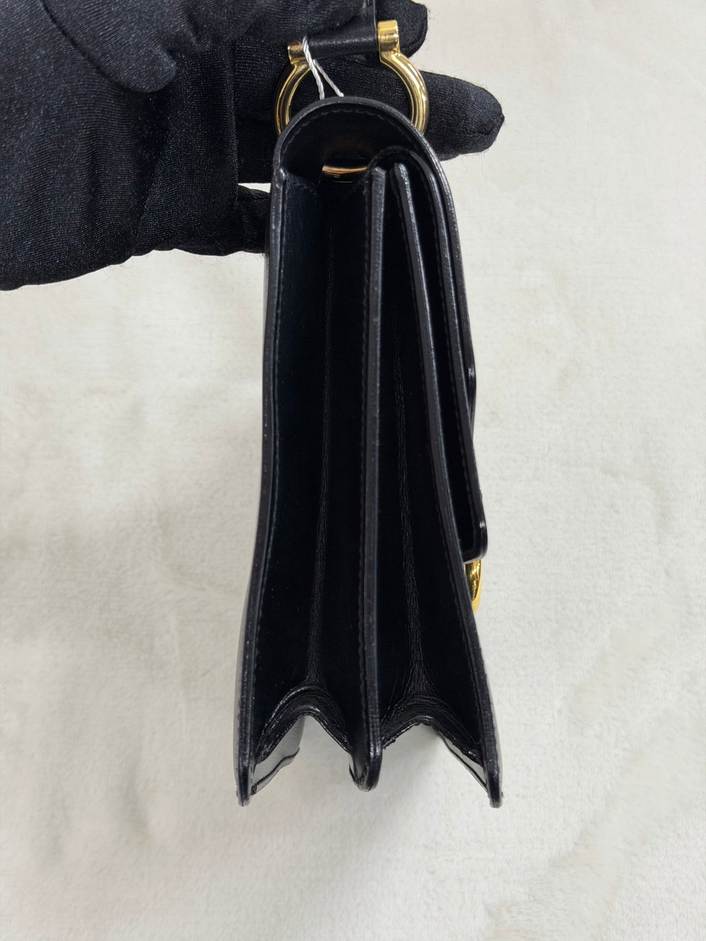 Celine Leather Top Handle Handbag Gancini Made in Italy Black