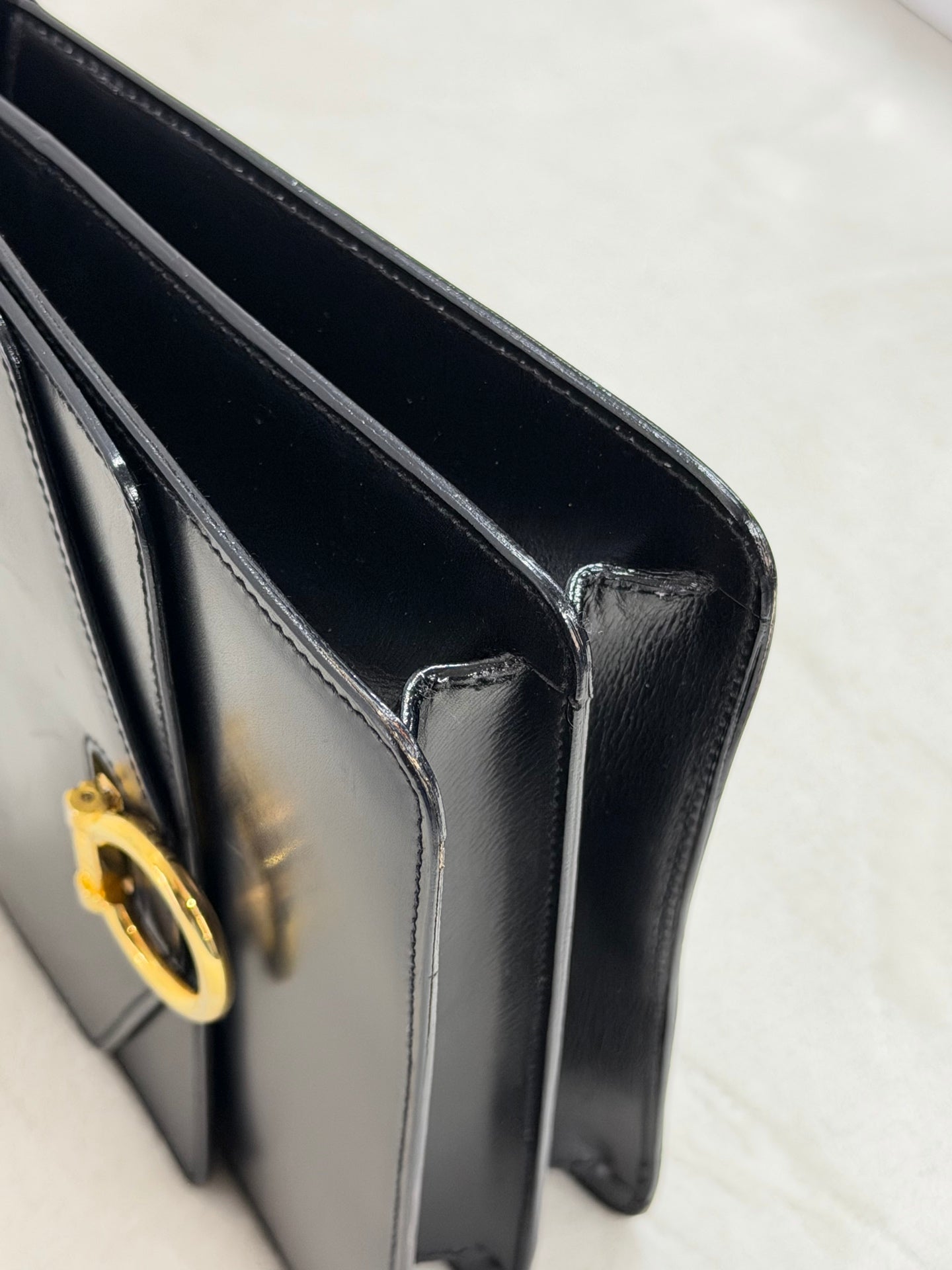 Celine Leather Top Handle Handbag Gancini Made in Italy Black