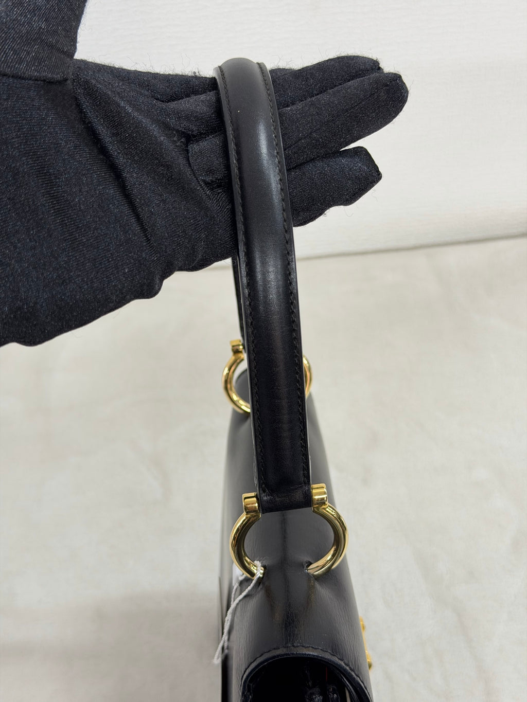 Celine Leather Top Handle Handbag Gancini Made in Italy Black