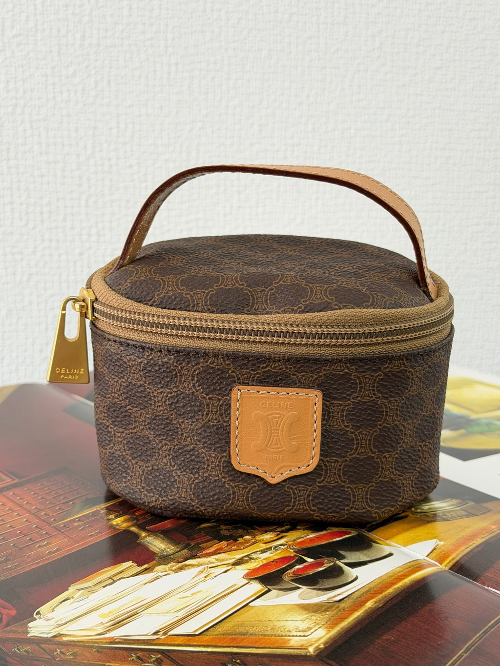 CELINE Macadam Round Vanity Bag - Brown