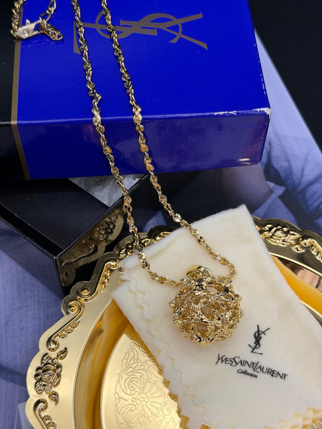 Yves Saint Laurent Long Gold Ball Necklace