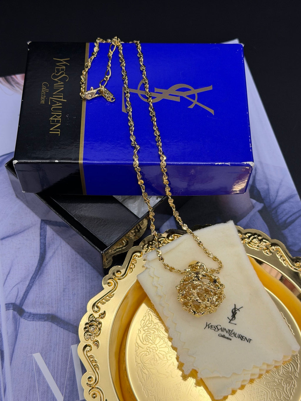 Yves Saint Laurent Long Gold Ball Necklace