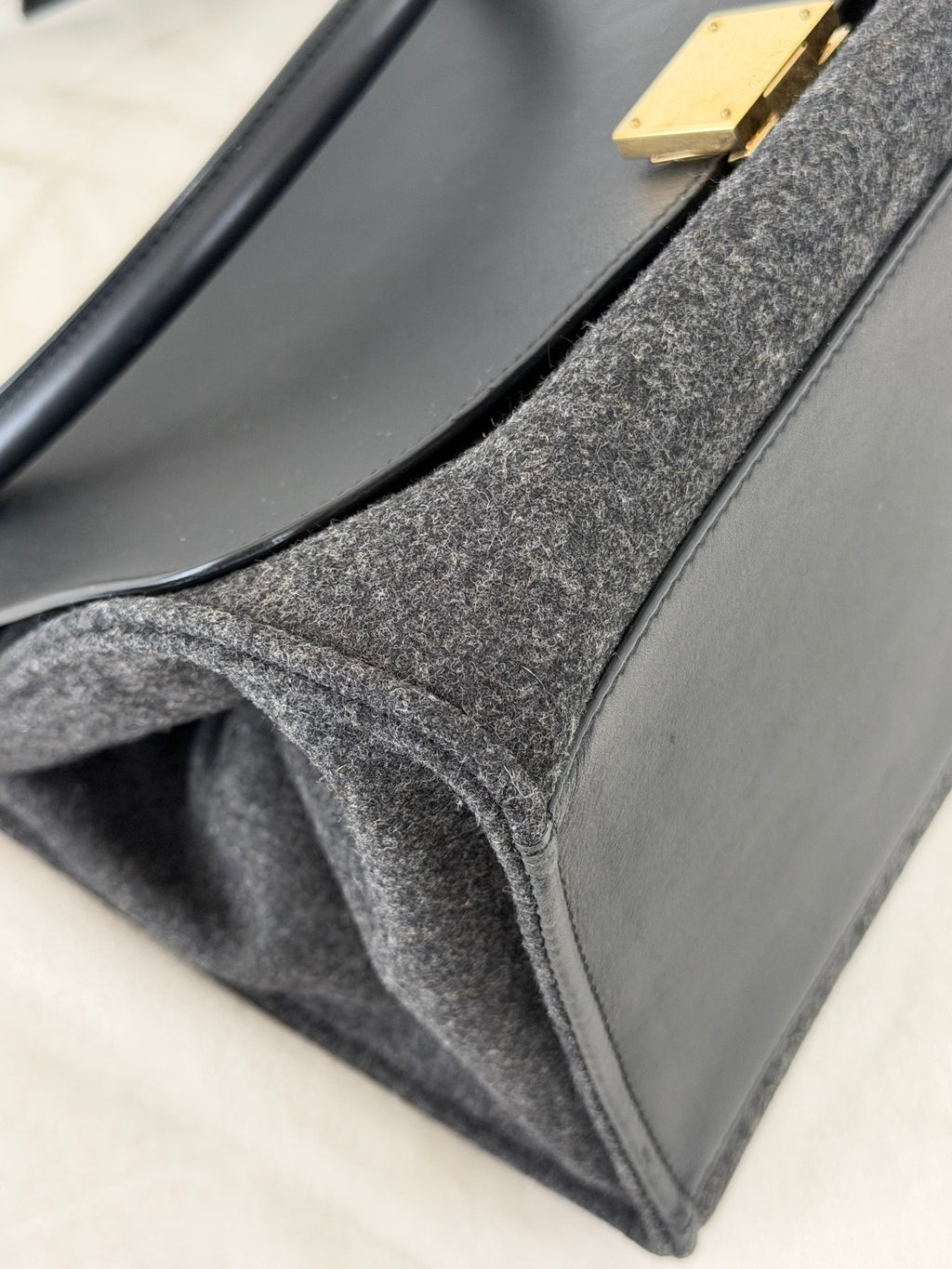 Celine 2011 Black/Canvas Medium Trapeze Top Handle Bag
