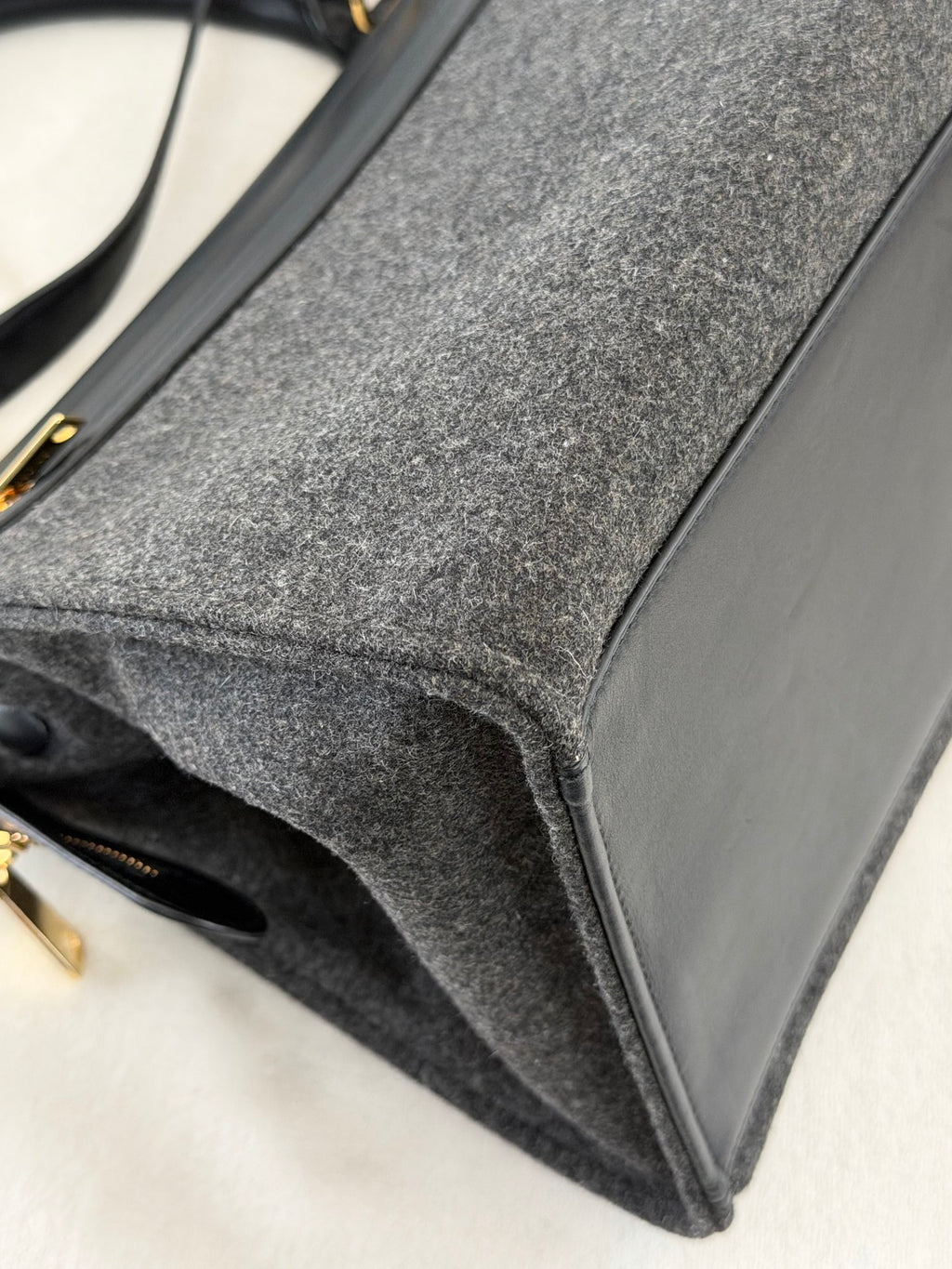 Celine 2011 Black/Canvas Medium Trapeze Top Handle Bag
