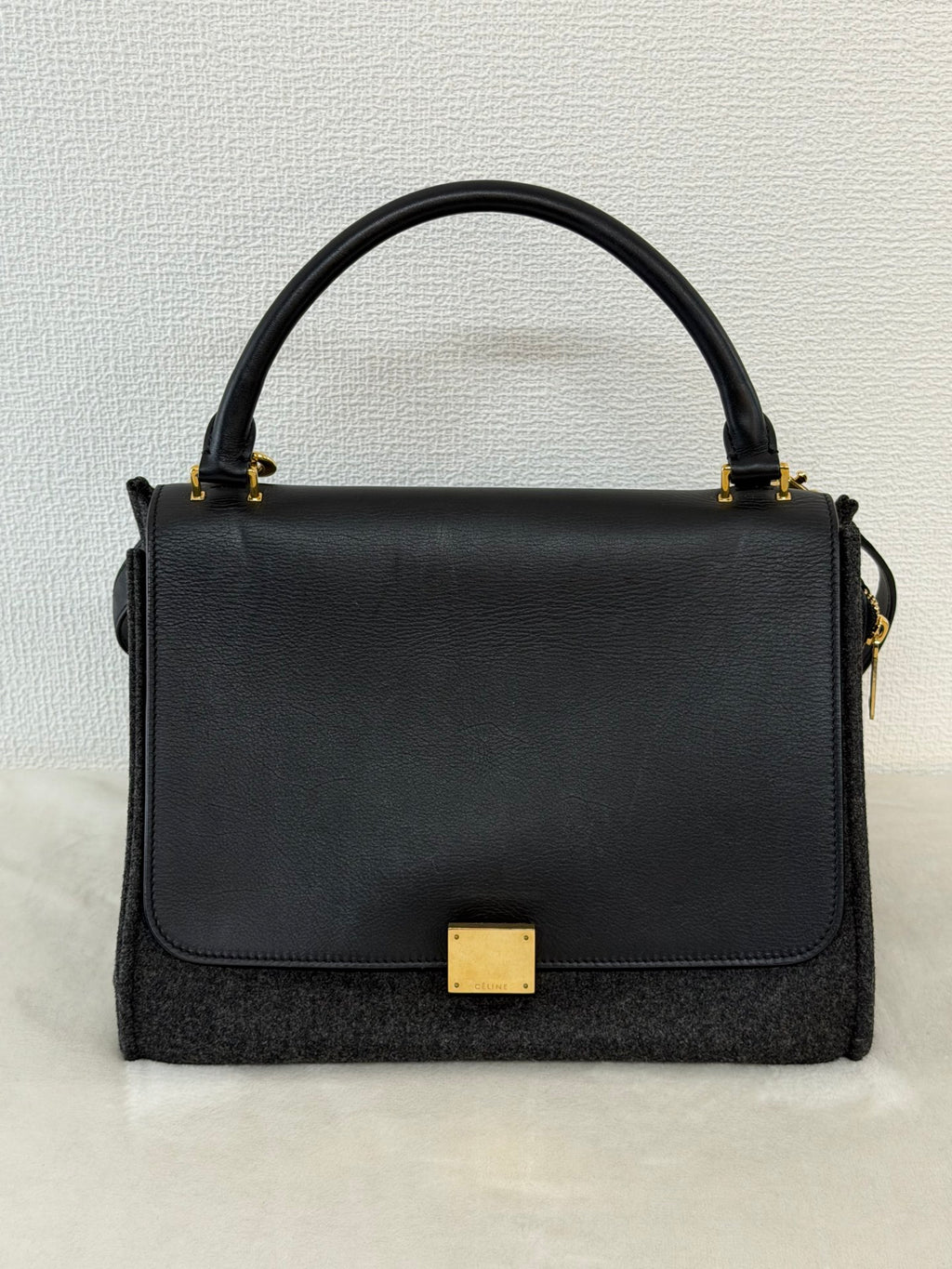 Celine 2011 Black/Canvas Medium Trapeze Top Handle Bag