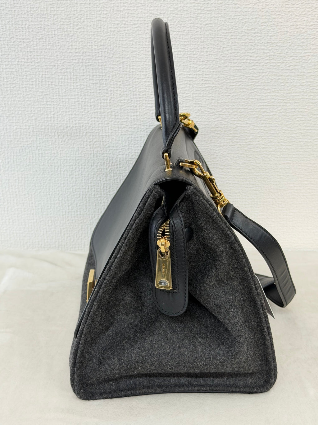 Celine 2011 Black/Canvas Medium Trapeze Top Handle Bag