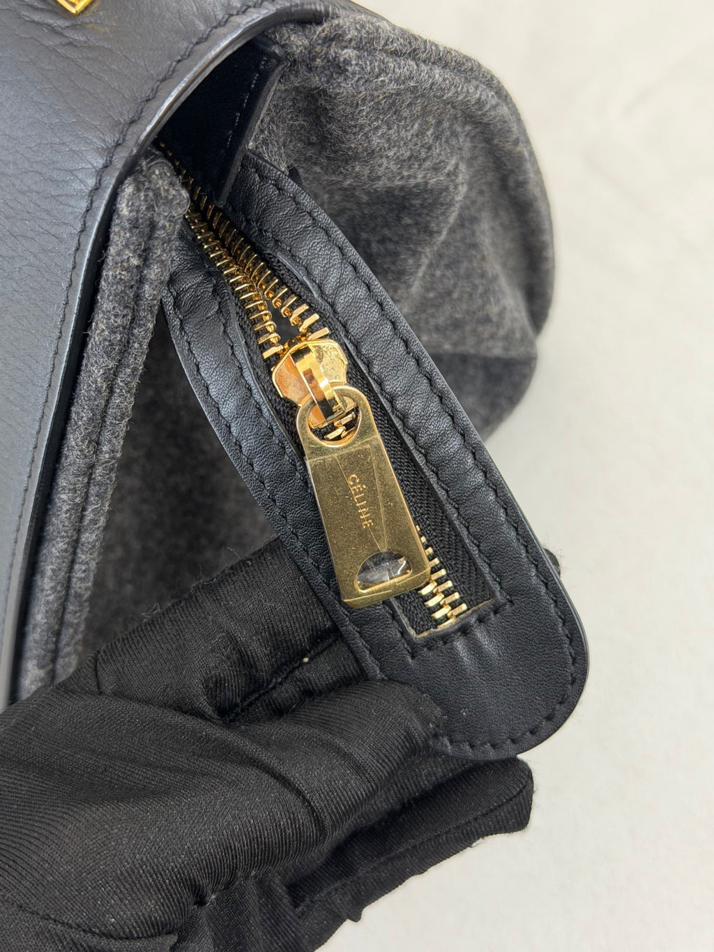 Celine 2011 Black/Canvas Medium Trapeze Top Handle Bag