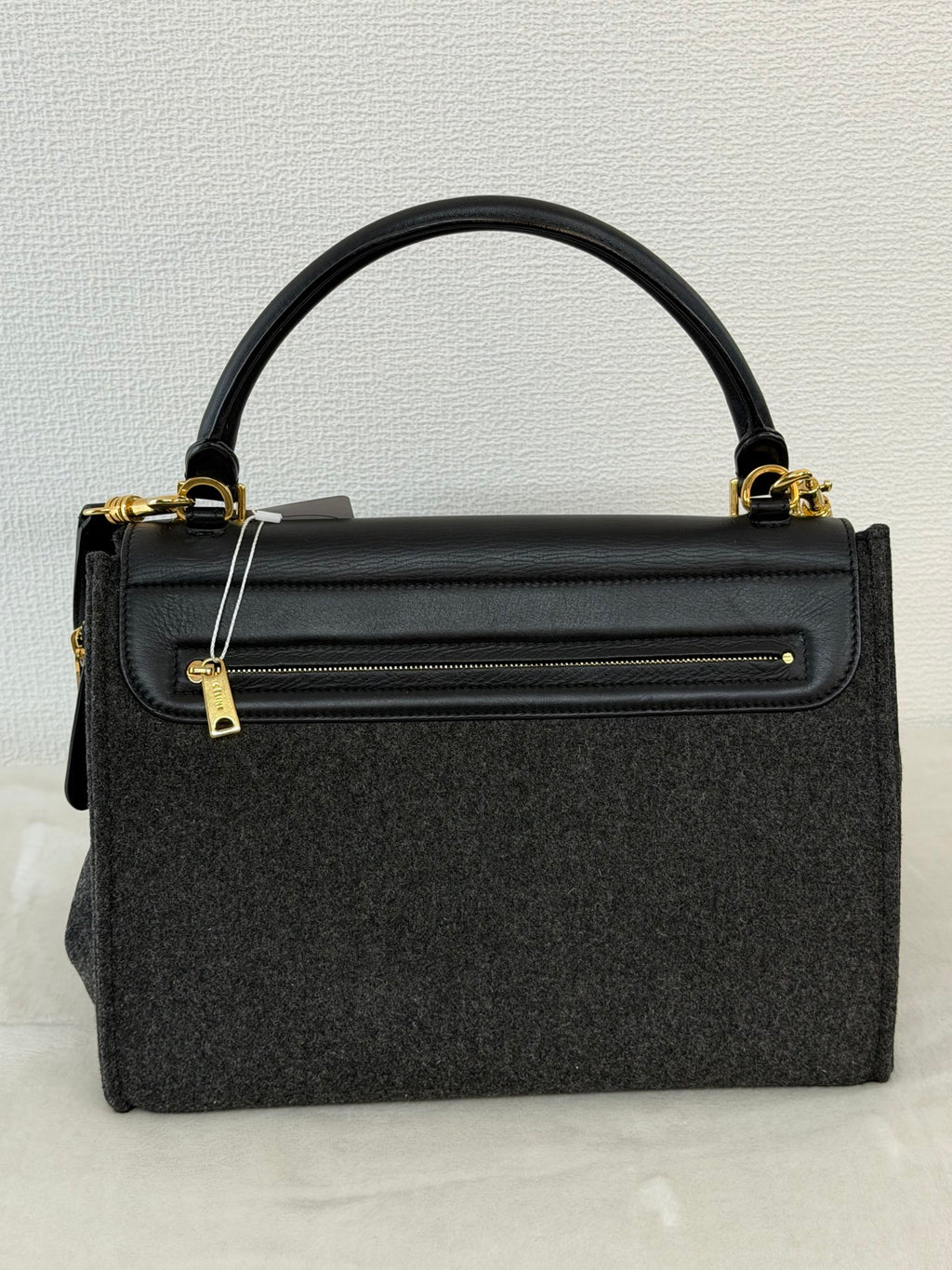 Celine 2011 Black/Canvas Medium Trapeze Top Handle Bag