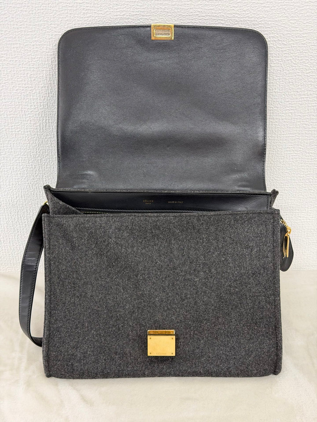 Celine 2011 Black/Canvas Medium Trapeze Top Handle Bag