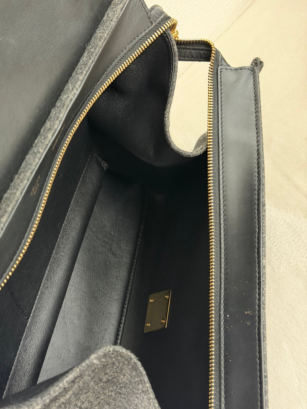 Celine 2011 Black/Canvas Medium Trapeze Top Handle Bag