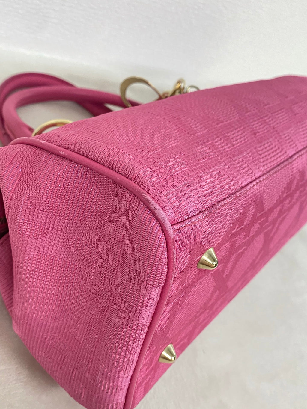 CHRISTIAN DIOR Pink Canvas Cannage Lady Dior Canvas Large Hand Bag