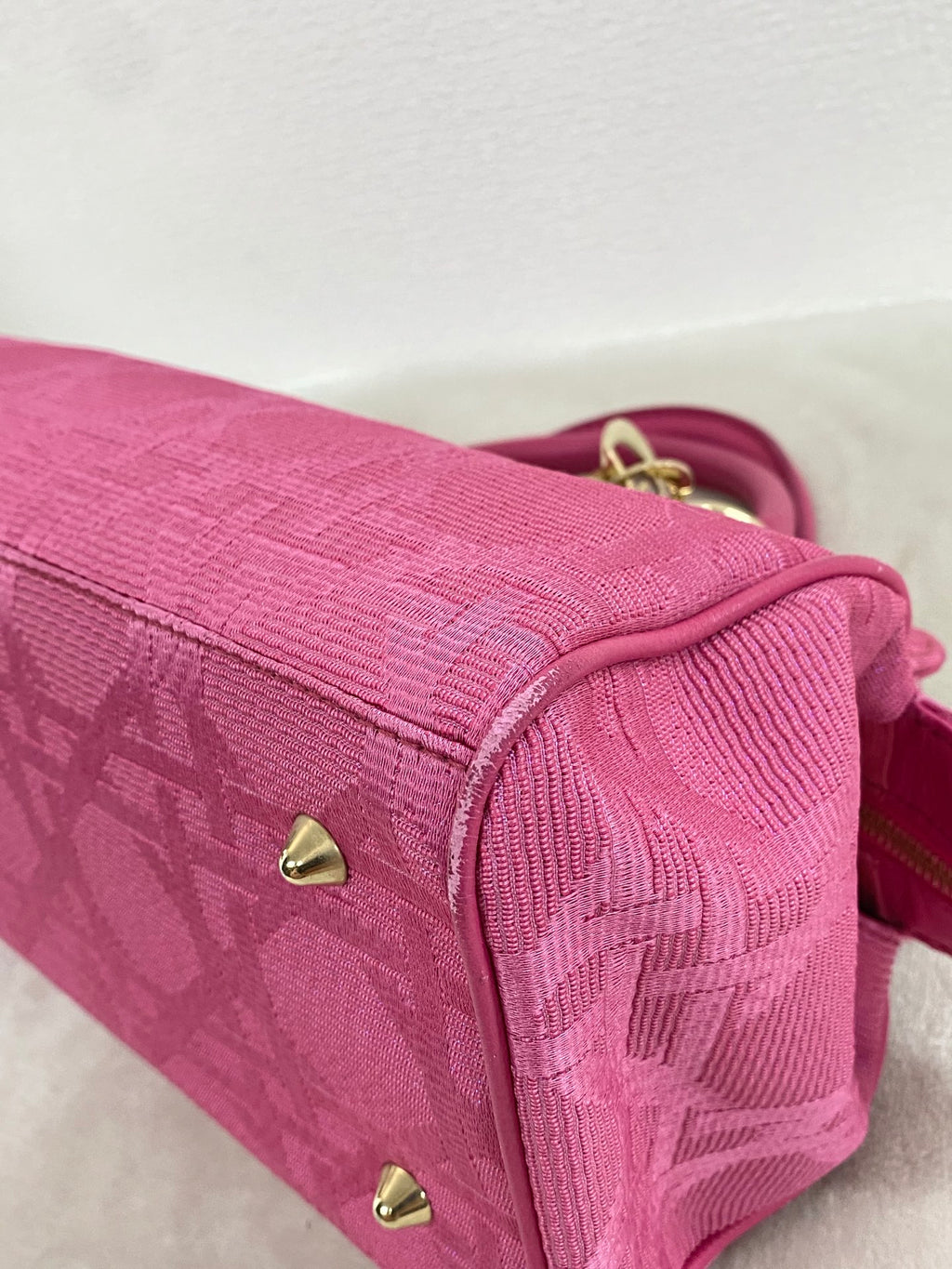 CHRISTIAN DIOR Pink Canvas Cannage Lady Dior Canvas Large Hand Bag