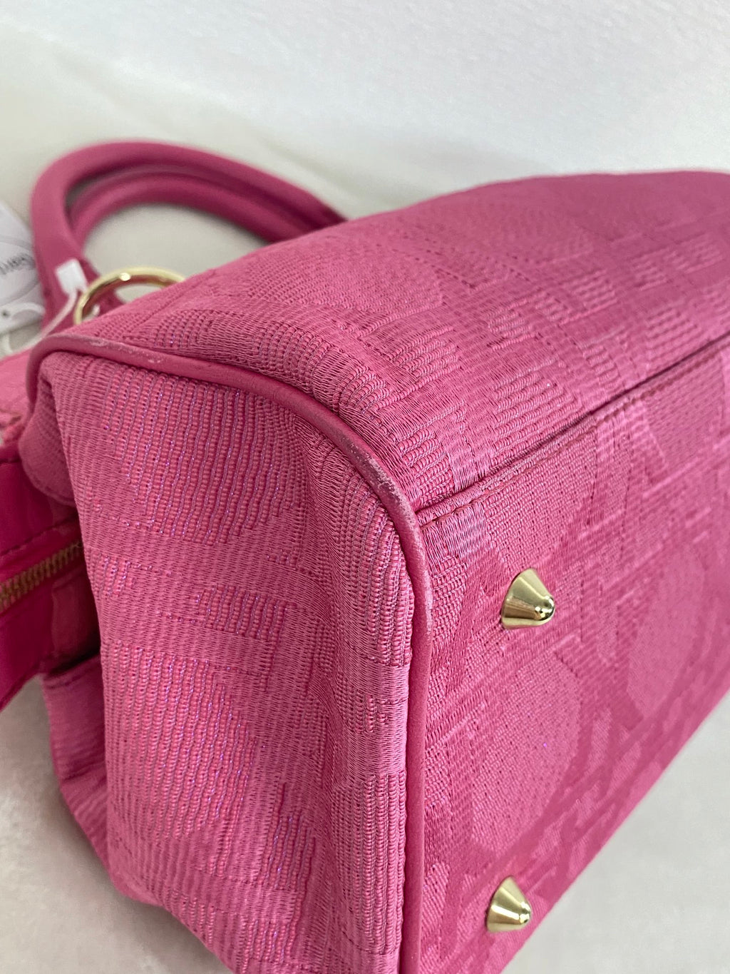 CHRISTIAN DIOR Pink Canvas Cannage Lady Dior Canvas Large Hand Bag