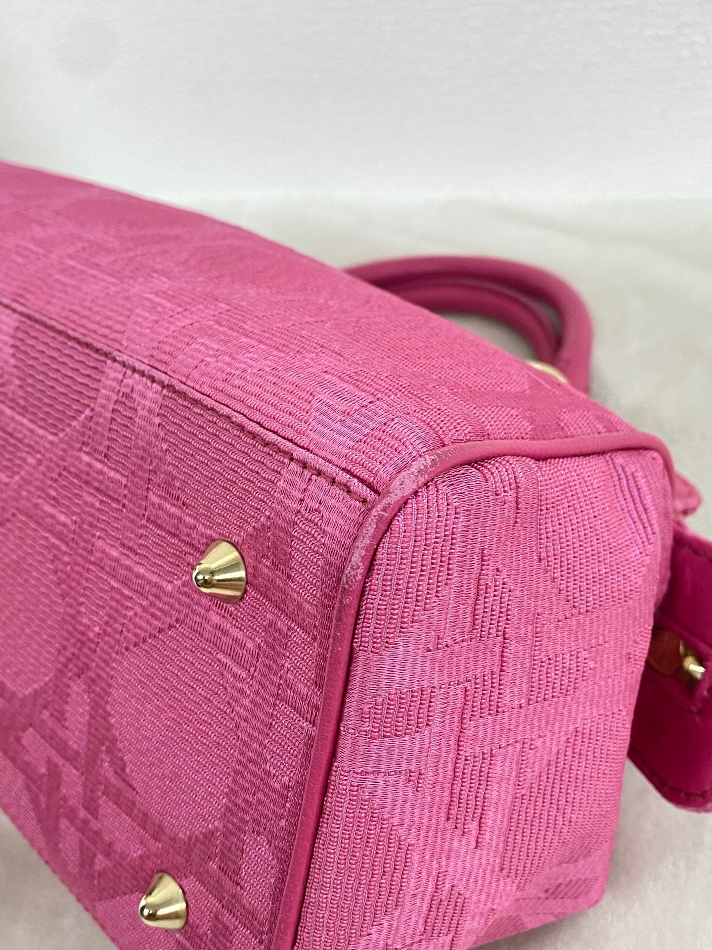 CHRISTIAN DIOR Pink Canvas Cannage Lady Dior Canvas Large Hand Bag
