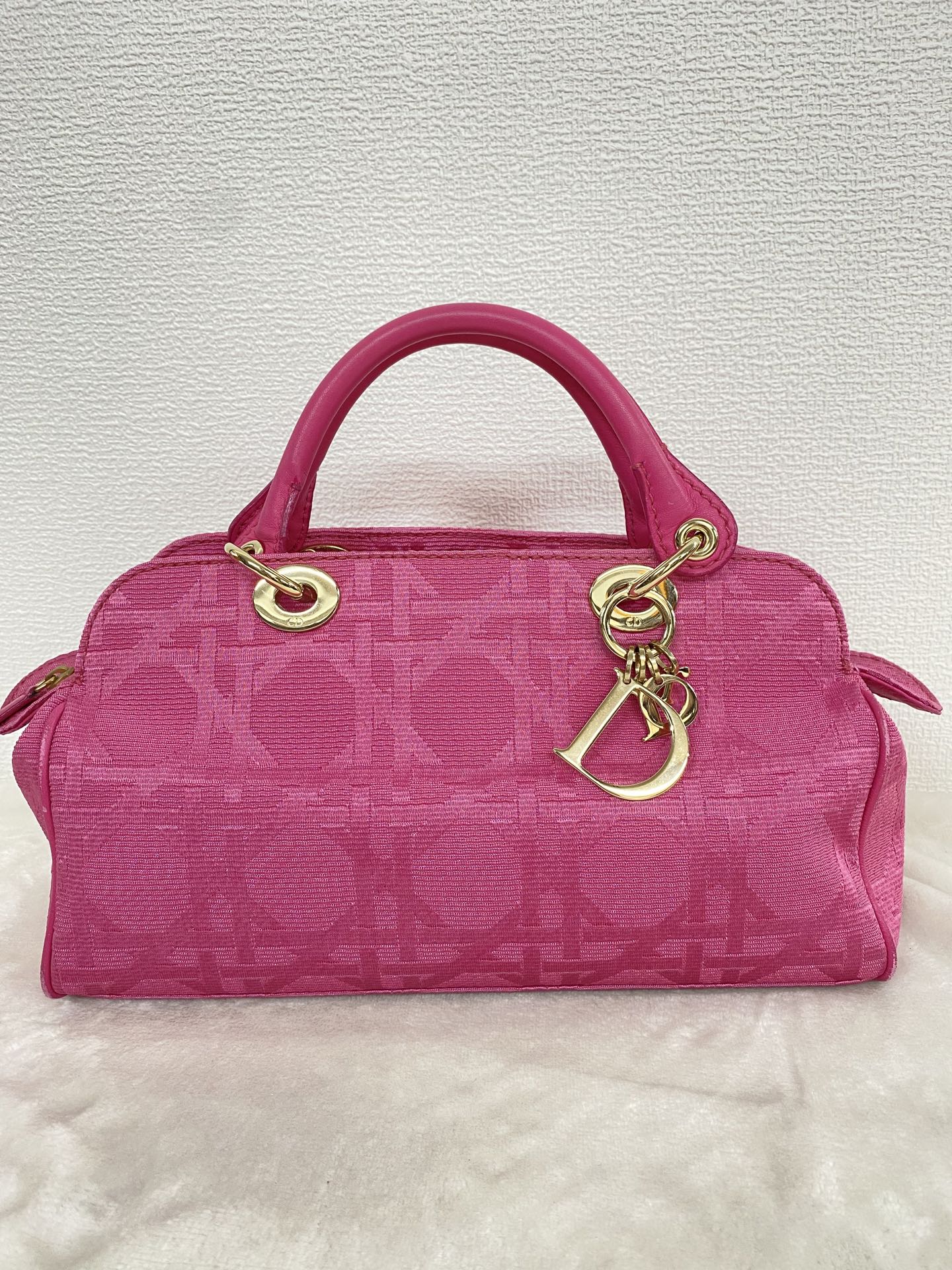 CHRISTIAN DIOR Pink Canvas Cannage Lady Dior Canvas Large Hand Bag