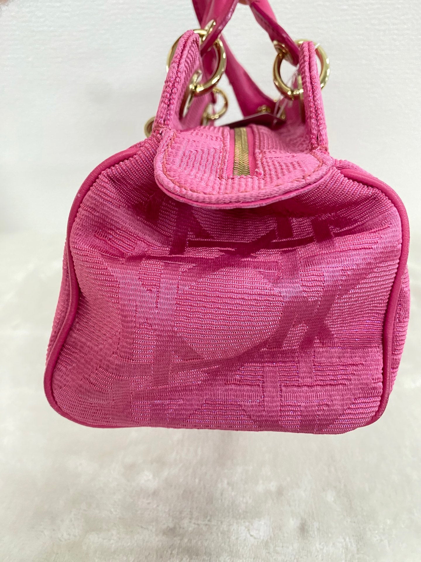 CHRISTIAN DIOR Pink Canvas Cannage Lady Dior Canvas Large Hand Bag