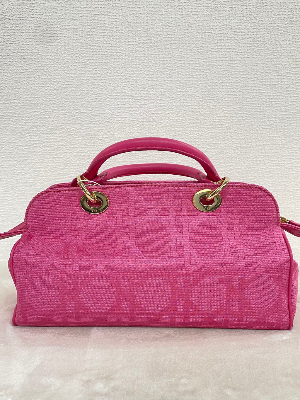 CHRISTIAN DIOR Pink Canvas Cannage Lady Dior Canvas Large Hand Bag