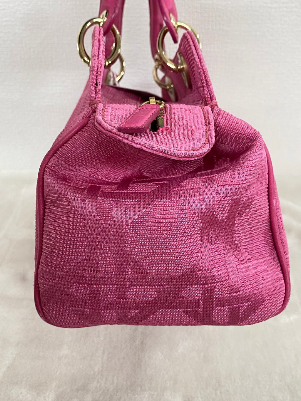 CHRISTIAN DIOR Pink Canvas Cannage Lady Dior Canvas Large Hand Bag