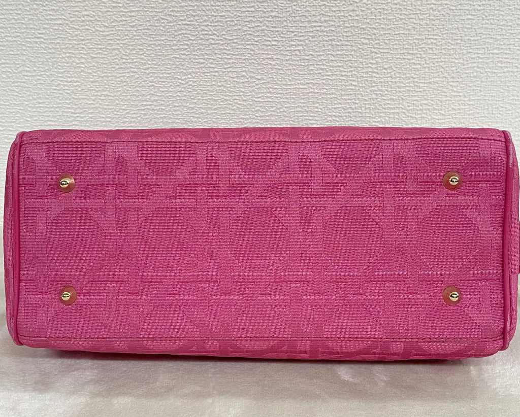 CHRISTIAN DIOR Pink Canvas Cannage Lady Dior Canvas Large Hand Bag