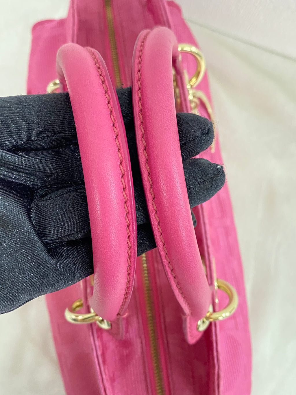 CHRISTIAN DIOR Pink Canvas Cannage Lady Dior Canvas Large Hand Bag