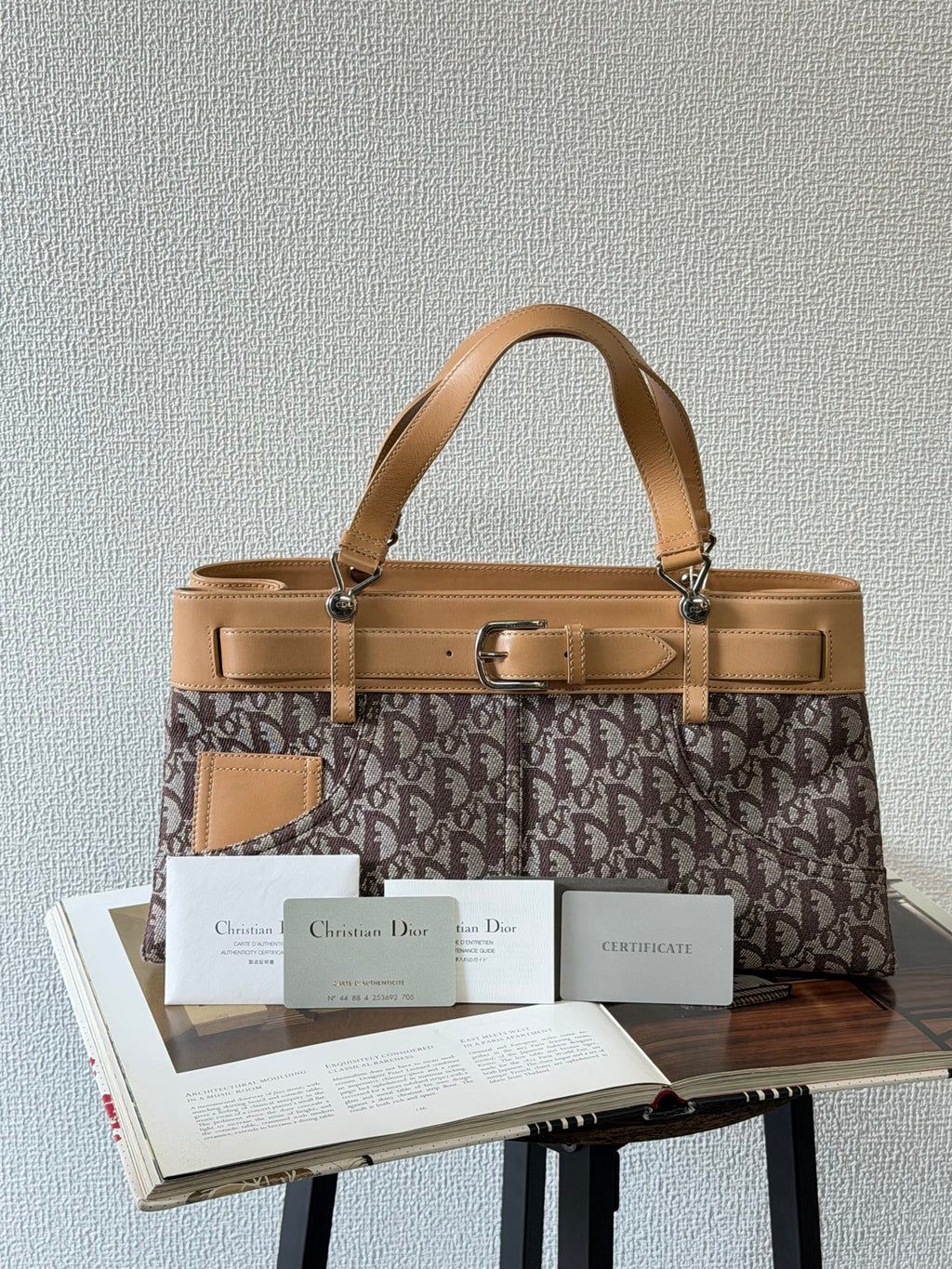Christian Dior Vintage Trotter Double Pocket Tote in Brown, Fabric