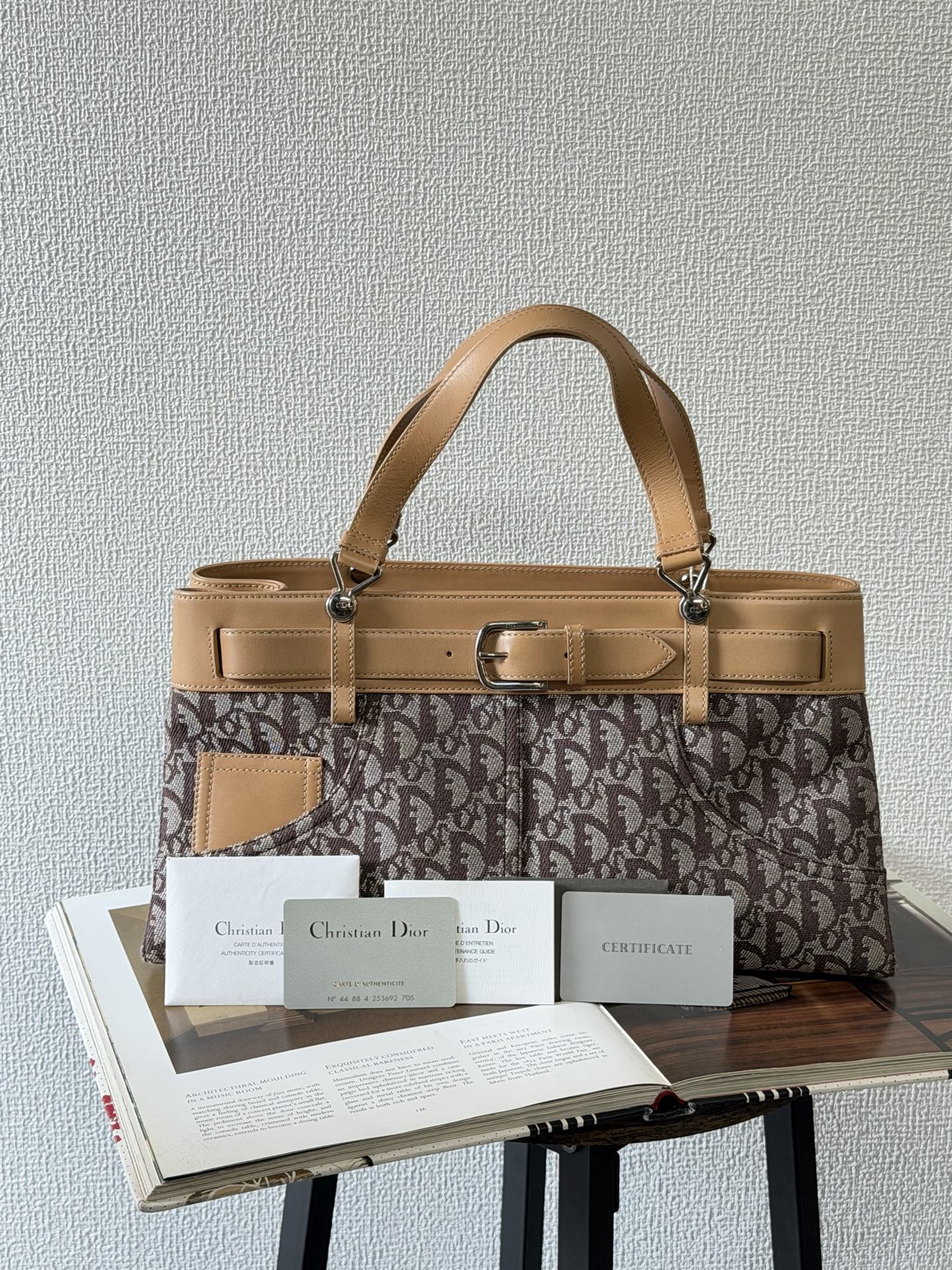 Christian Dior Vintage Trotter Double Pocket Tote in Brown, Fabric