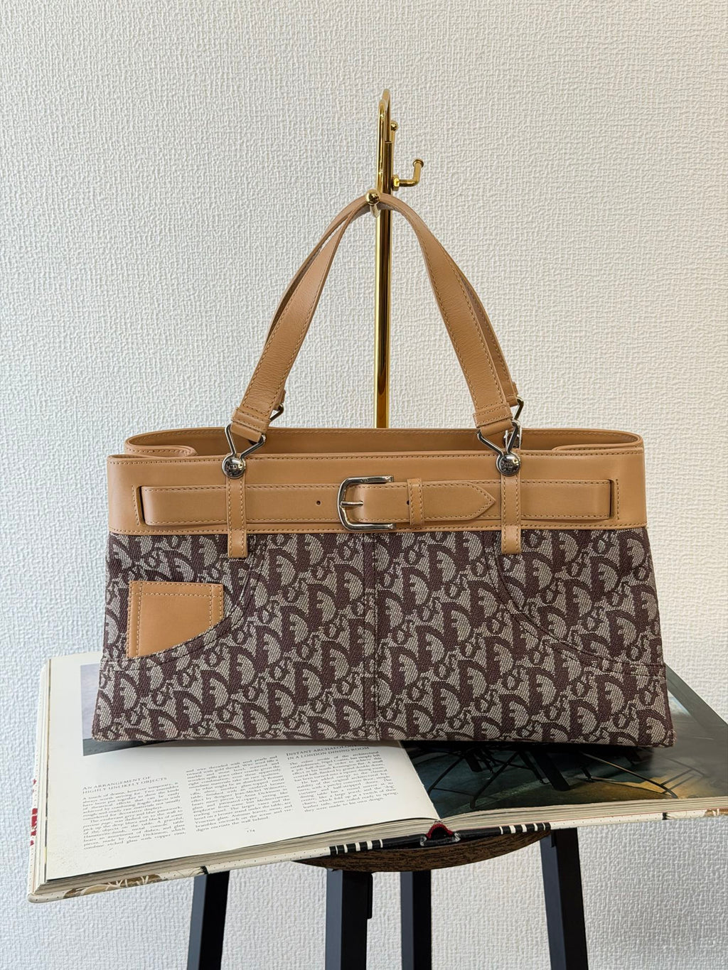 Christian Dior Vintage Trotter Double Pocket Tote in Brown, Fabric