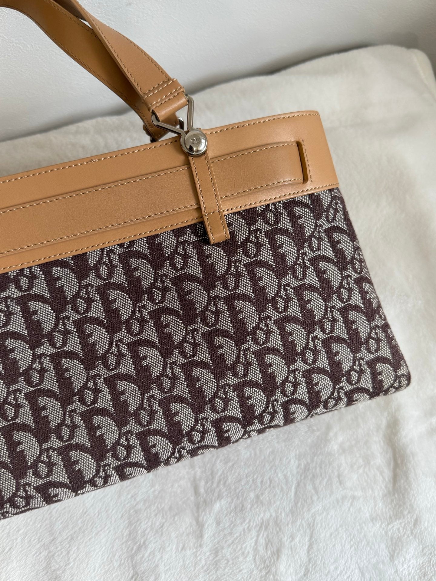 Christian Dior Vintage Trotter Double Pocket Tote in Brown, Fabric