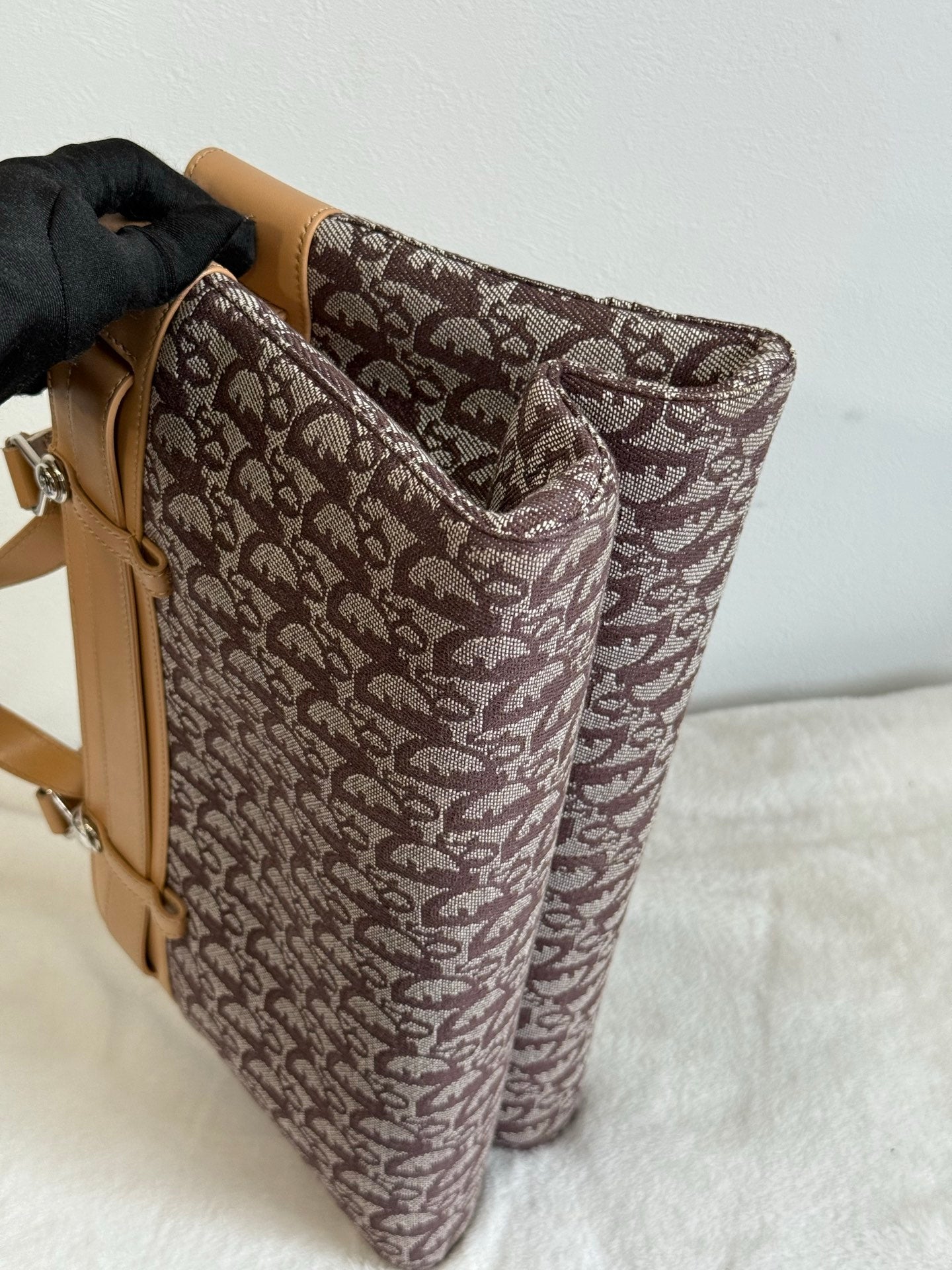 Christian Dior Vintage Trotter Double Pocket Tote in Brown, Fabric