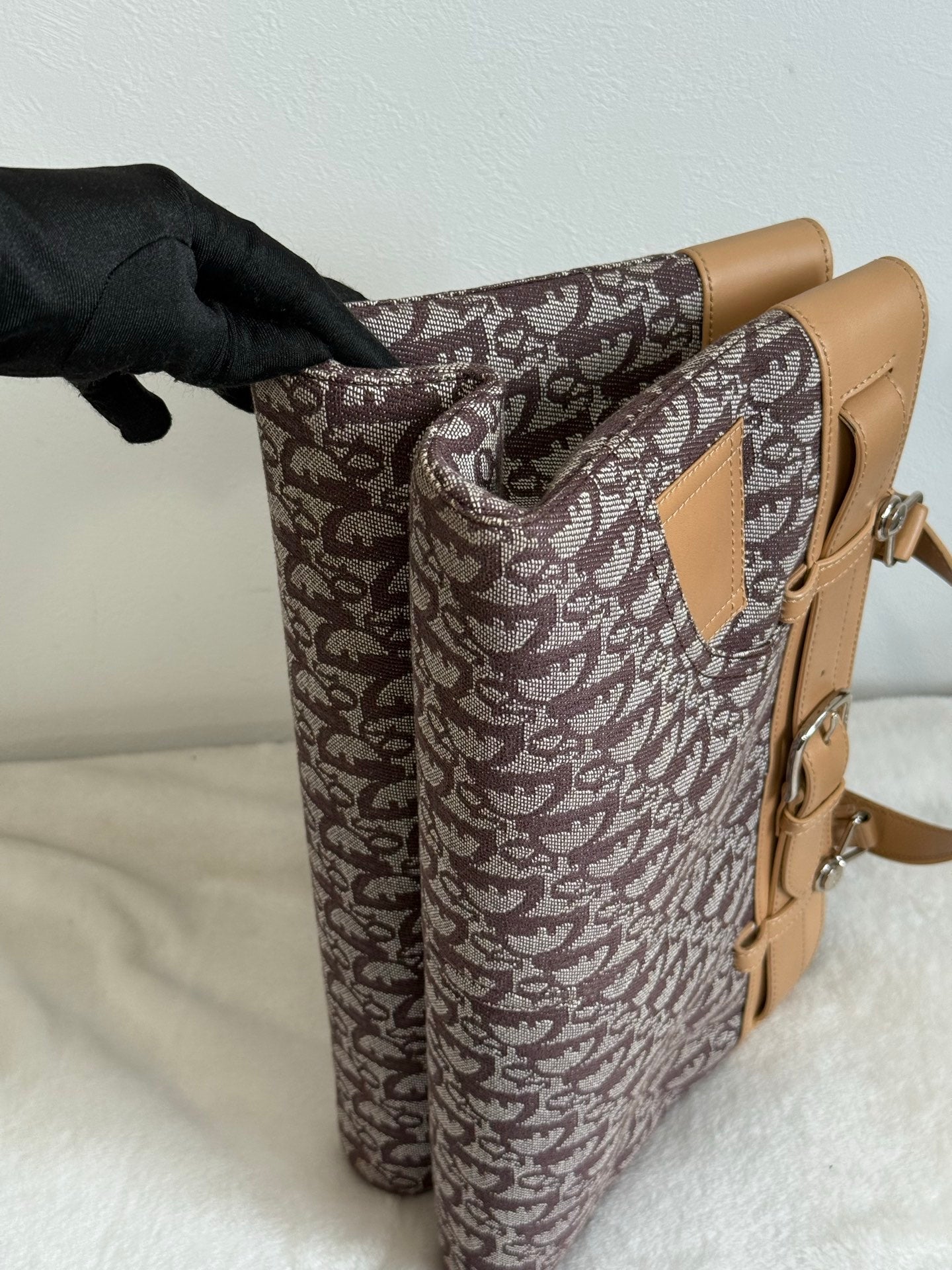 Christian Dior Vintage Trotter Double Pocket Tote in Brown, Fabric