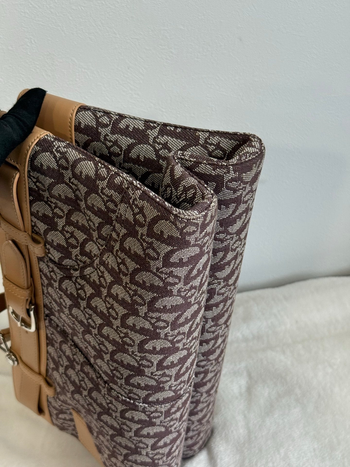 Christian Dior Vintage Trotter Double Pocket Tote in Brown, Fabric