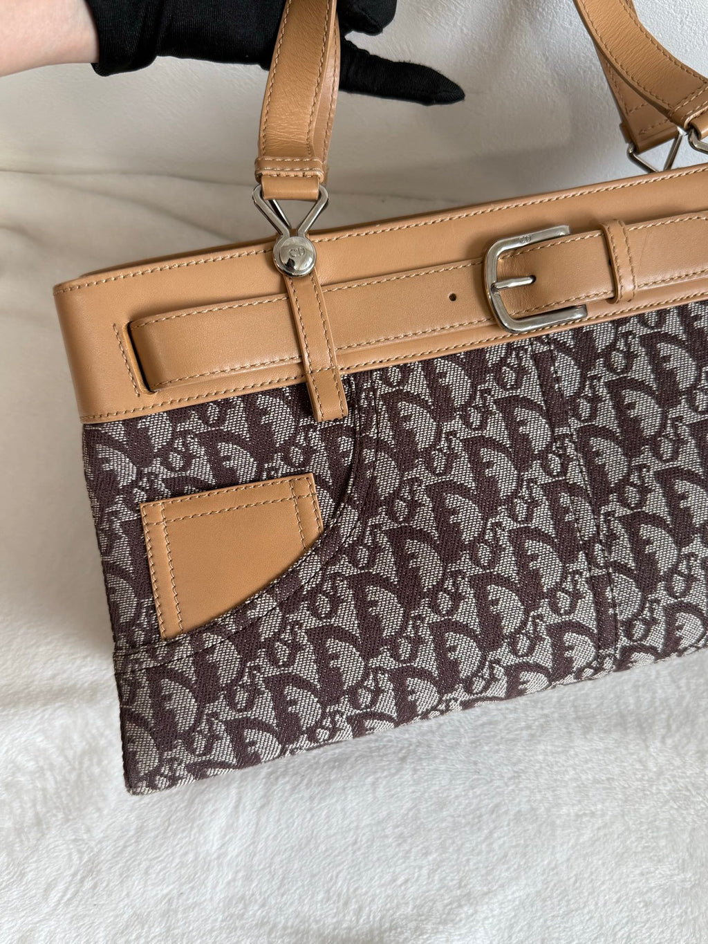 Christian Dior Vintage Trotter Double Pocket Tote in Brown, Fabric