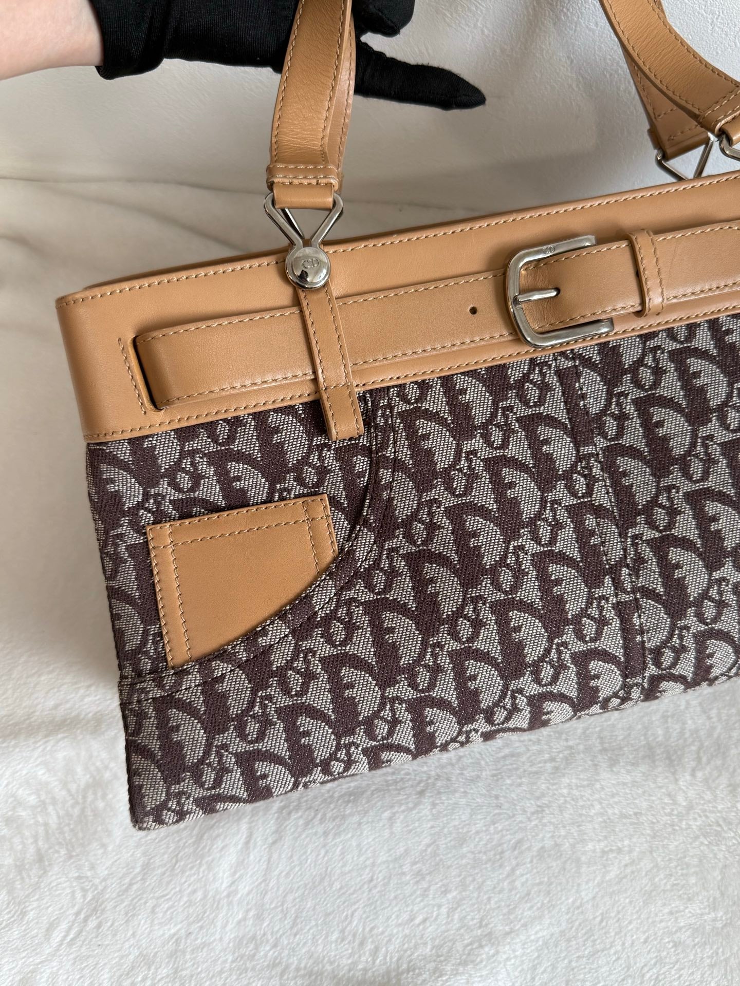 Christian Dior Vintage Trotter Double Pocket Tote in Brown, Fabric